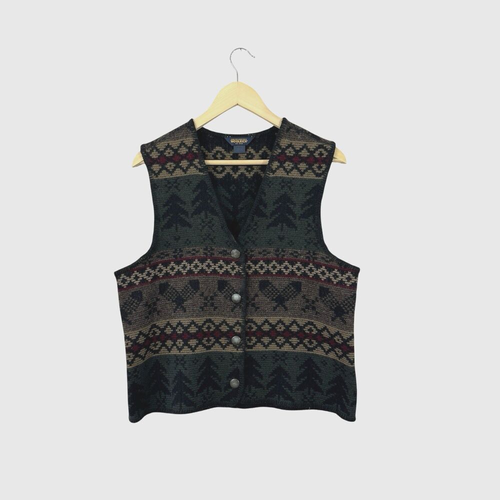 Woolrich Medium Wool Blend Sweater Button Cardigan Vest Sleeveless Womens